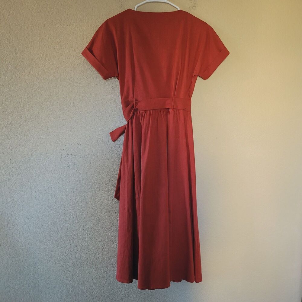 Sezane Rust Red Wrap-Style Midi Dress - Picture 8 of 9